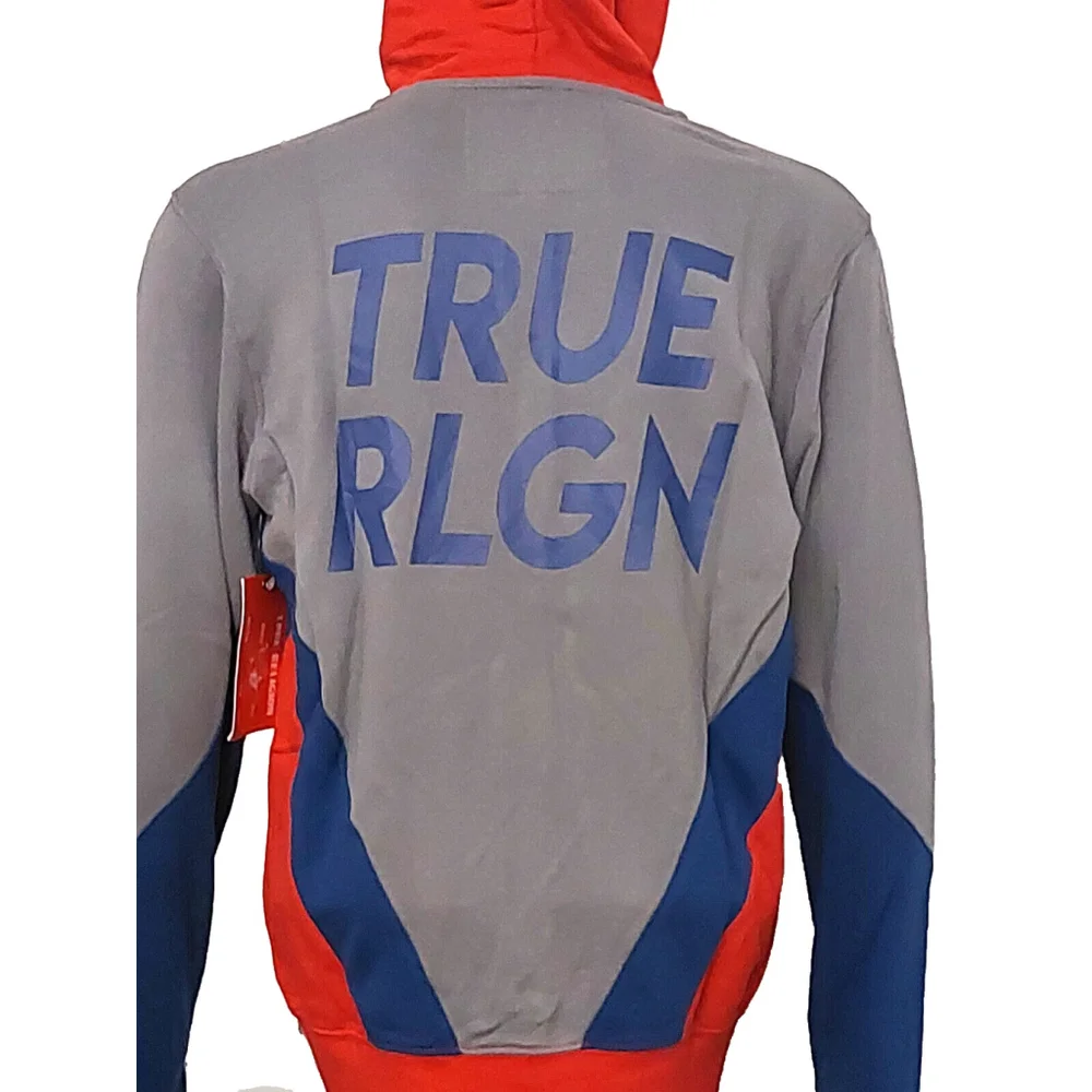 True Religion Brand Jeans Chevron Panel Zip Up Hoodie Sweatshirt Sz M NWT